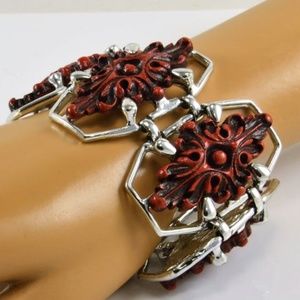 Selini Selro Bracelet Signed Wide Cinnabar Red VTG
